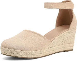 Womens Espadrilles Sandals, Closed Toe Platform for Women Ankle Strap Casual Comfortable Wedge Sandals