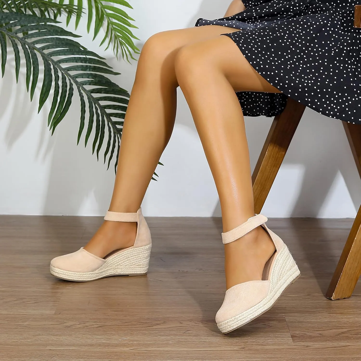 Womens Espadrilles Sandals, Closed Toe Platform for Women Ankle Strap Casual Comfortable Wedge Sandals