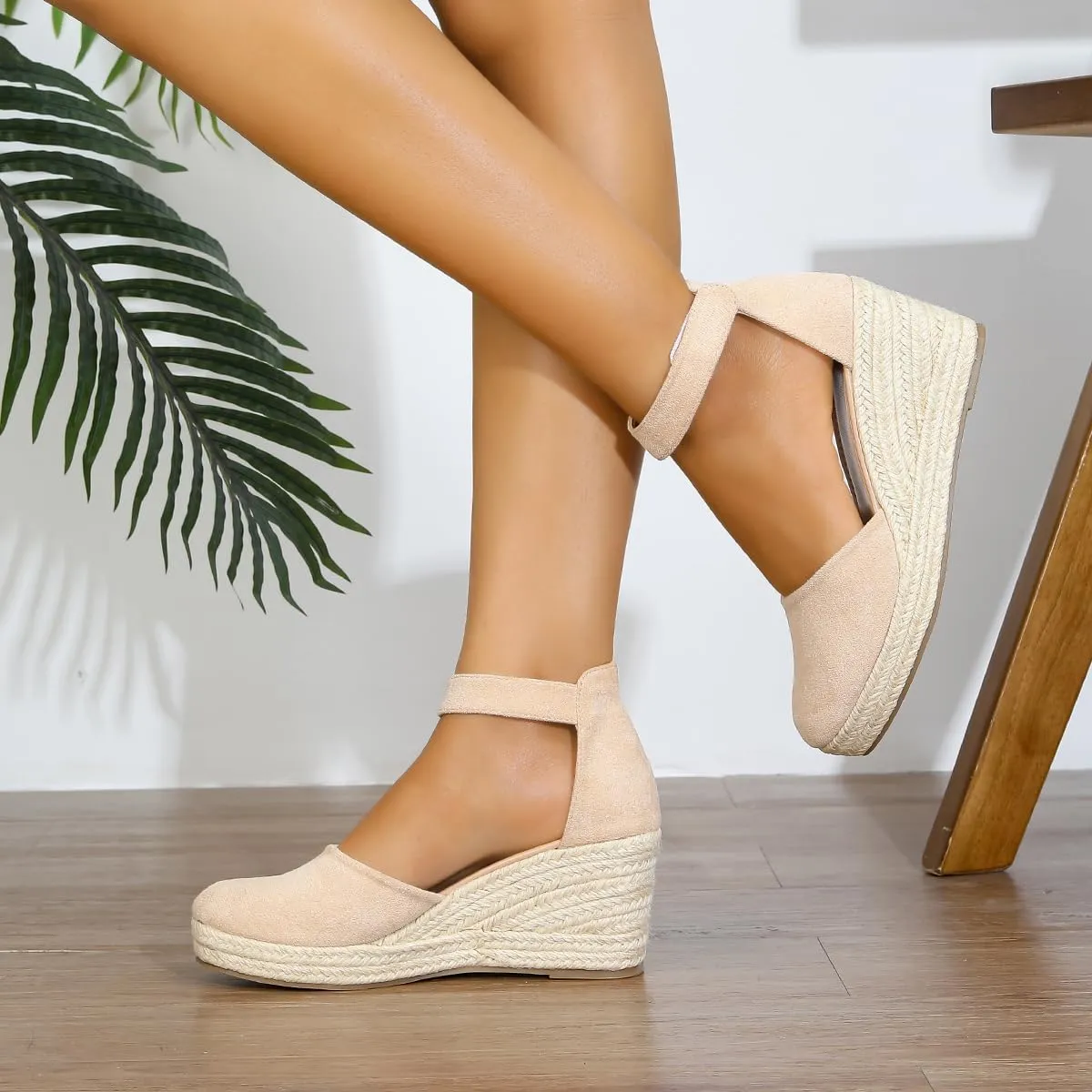 Womens Espadrilles Sandals, Closed Toe Platform for Women Ankle Strap Casual Comfortable Wedge Sandals