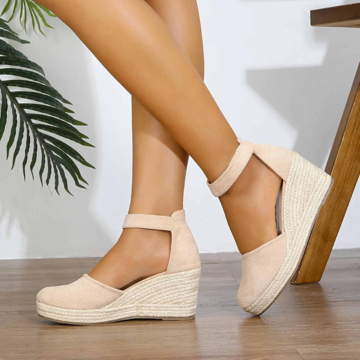 Womens Espadrilles Sandals, Closed Toe Platform for Women Ankle Strap Casual Comfortable Wedge Sandals