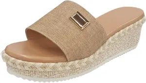 Women's Platform Sandals Espadrille Canvas Slides Wedge Arch Support Lightweight Sandal Open Toe Waterproof Classic Jute Heels Abrasion Resistant Shoes Summer Outdoor Vacation Beach Poolside Shoe