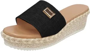 Women's Platform Sandals Espadrille Canvas Slides Wedge Arch Support Lightweight Sandal Open Toe Waterproof Classic Jute Heels Abrasion Resistant Shoes Summer Outdoor Vacation Beach Poolside Shoe