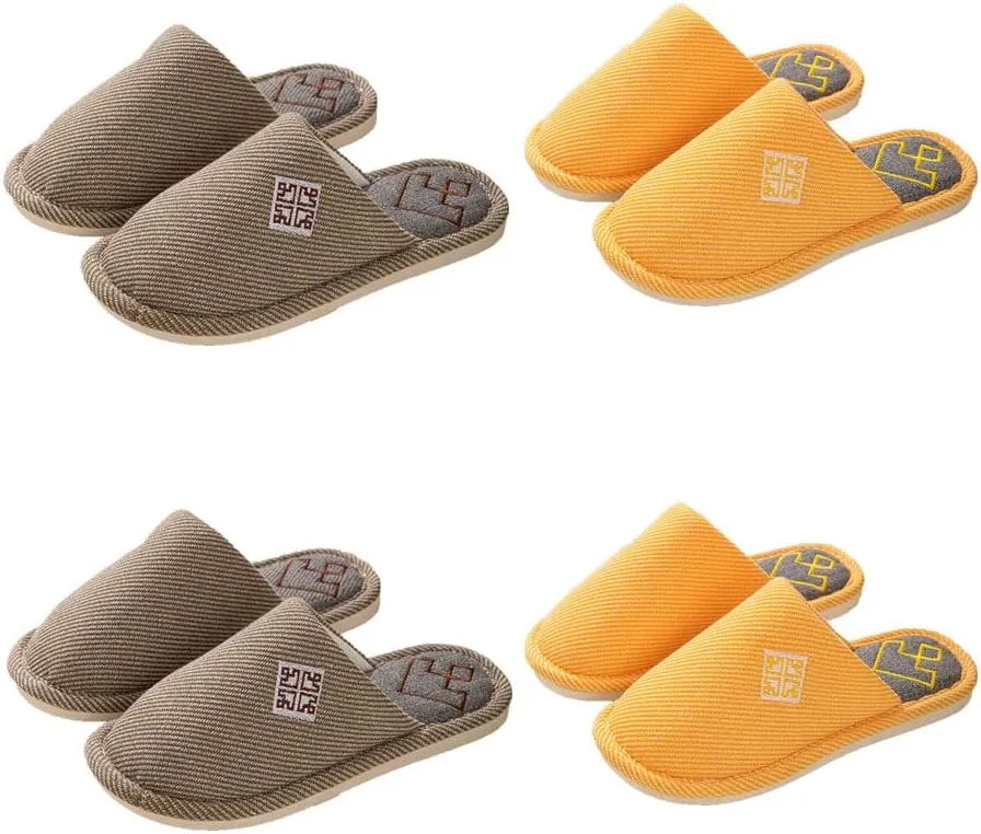 Womens Slipper Home Slippers Men,4 Pairs House Slippers, Non Slip House Shoes Slippers for Guest Washable Guest Slippers Bedroom Slippers Indoor Slippers Travel Slippers