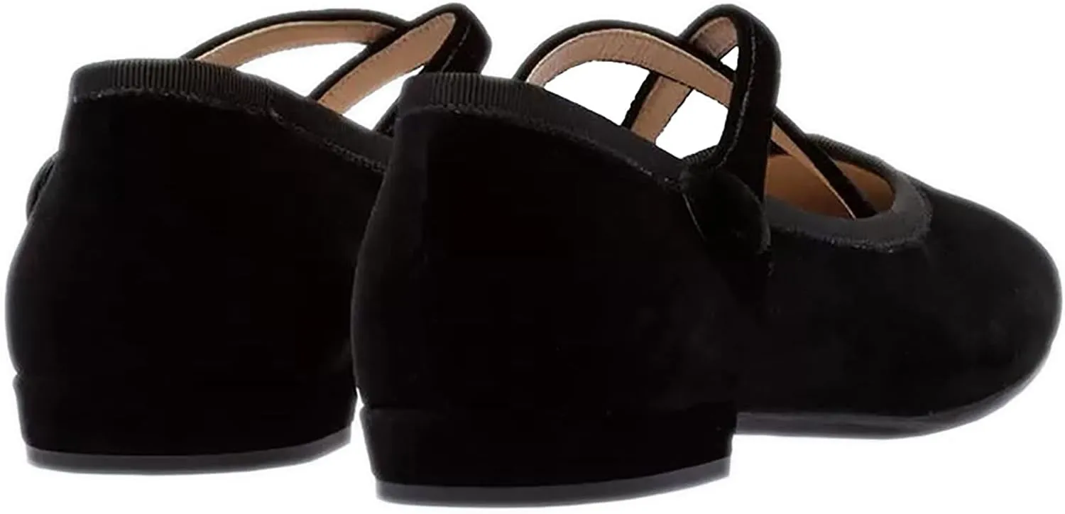 Women's Soft Velvet Flats Shoes Comfort Round Toe Ballet Shoes, Cross Strap Work Casual Flats, Simple Solid Color Walk Mary Jane Slip On Low Heels