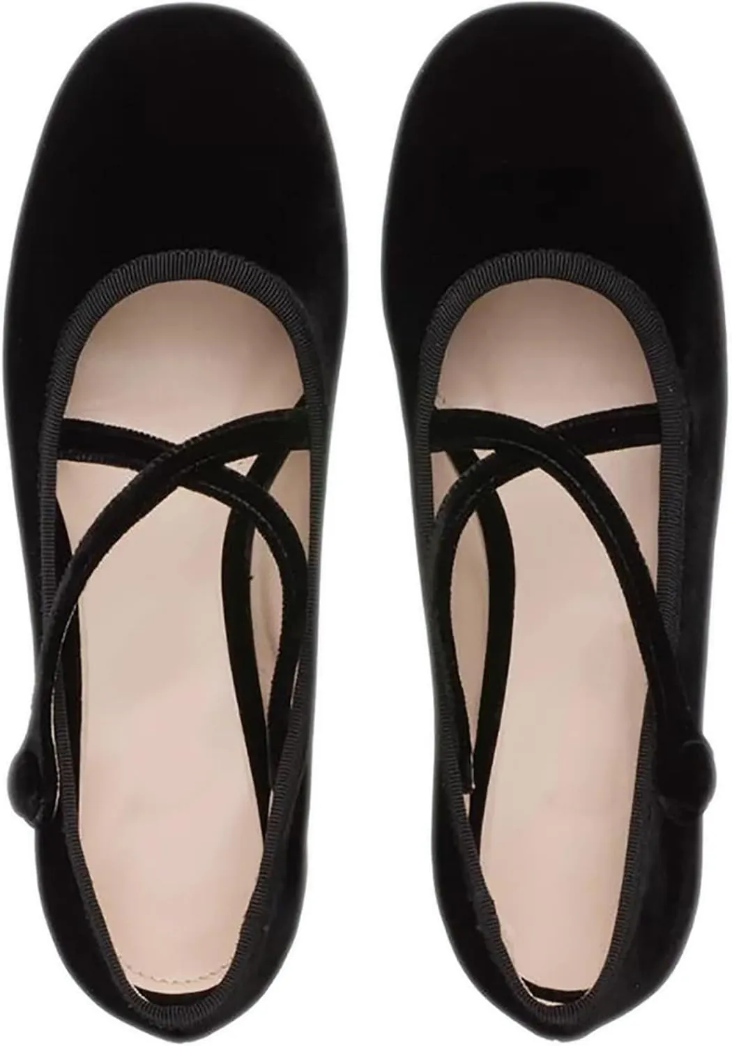Women's Soft Velvet Flats Shoes Comfort Round Toe Ballet Shoes, Cross Strap Work Casual Flats, Simple Solid Color Walk Mary Jane Slip On Low Heels
