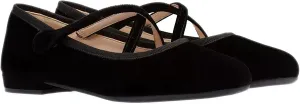Women's Soft Velvet Flats Shoes Comfort Round Toe Ballet Shoes, Cross Strap Work Casual Flats, Simple Solid Color Walk Mary Jane Slip On Low Heels