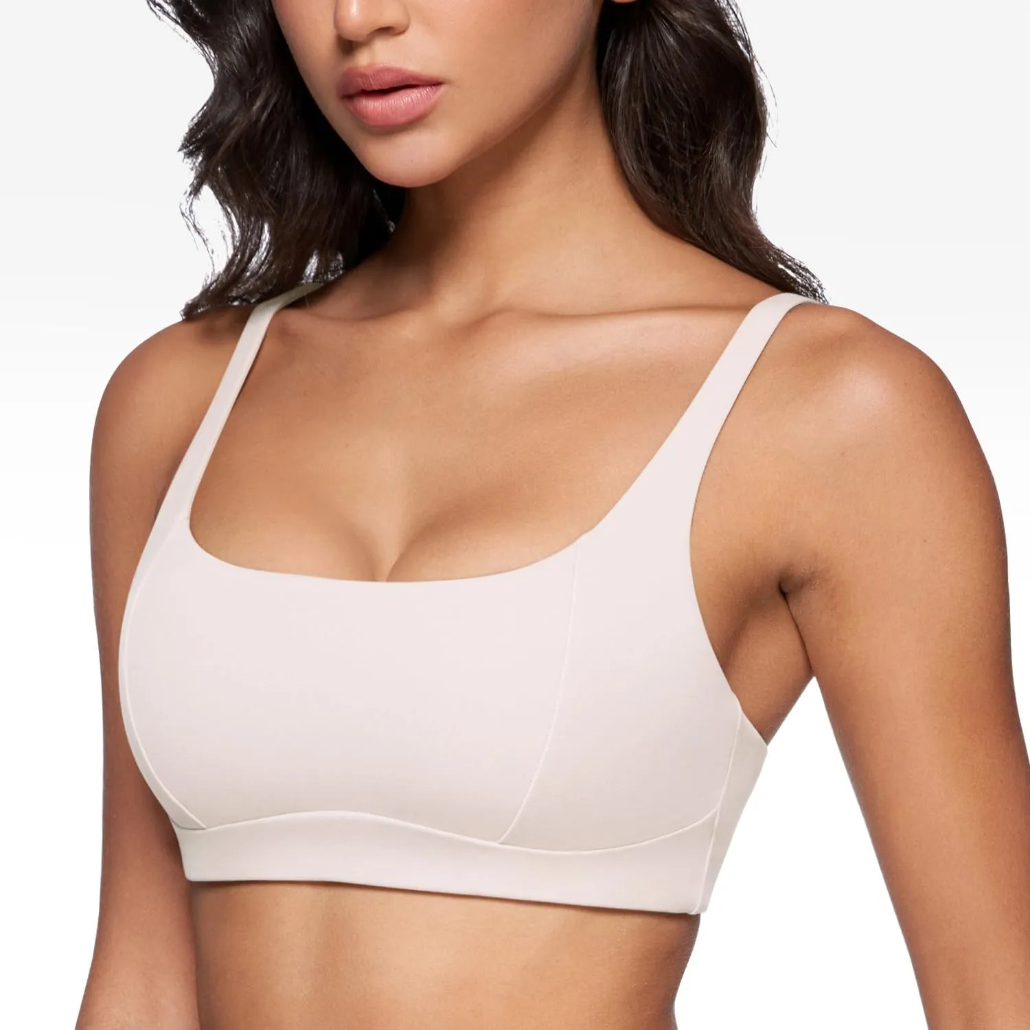 Women's Square Scoop Neck Sports Bra Thin Strap Padded Low Impact Yoga Bandeau Bra Wireless Workout Crop Top