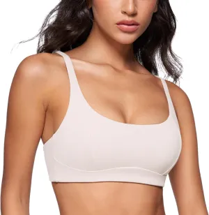 Women's Square Scoop Neck Sports Bra Thin Strap Padded Low Impact Yoga Bandeau Bra Wireless Workout Crop Top