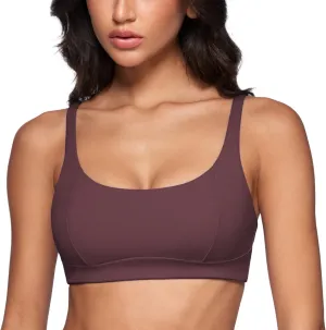 Women's Square Scoop Neck Sports Bra Thin Strap Padded Low Impact Yoga Bandeau Bra Wireless Workout Crop Top