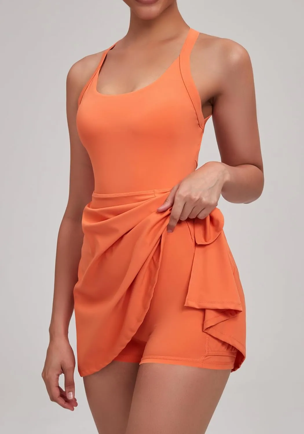 Womens Tennis Workout Dress with Open-Back Waistband Shorts Golf Acitve Side Slit Dresses