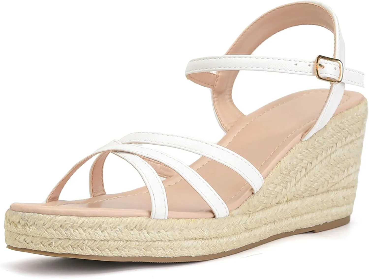 Women's Wedge Sandals Summer Espadrille Casual Strappy Braided Heels - Comfortable Versatile Open Toe Design with Ankle Strap for Dressy Outfits