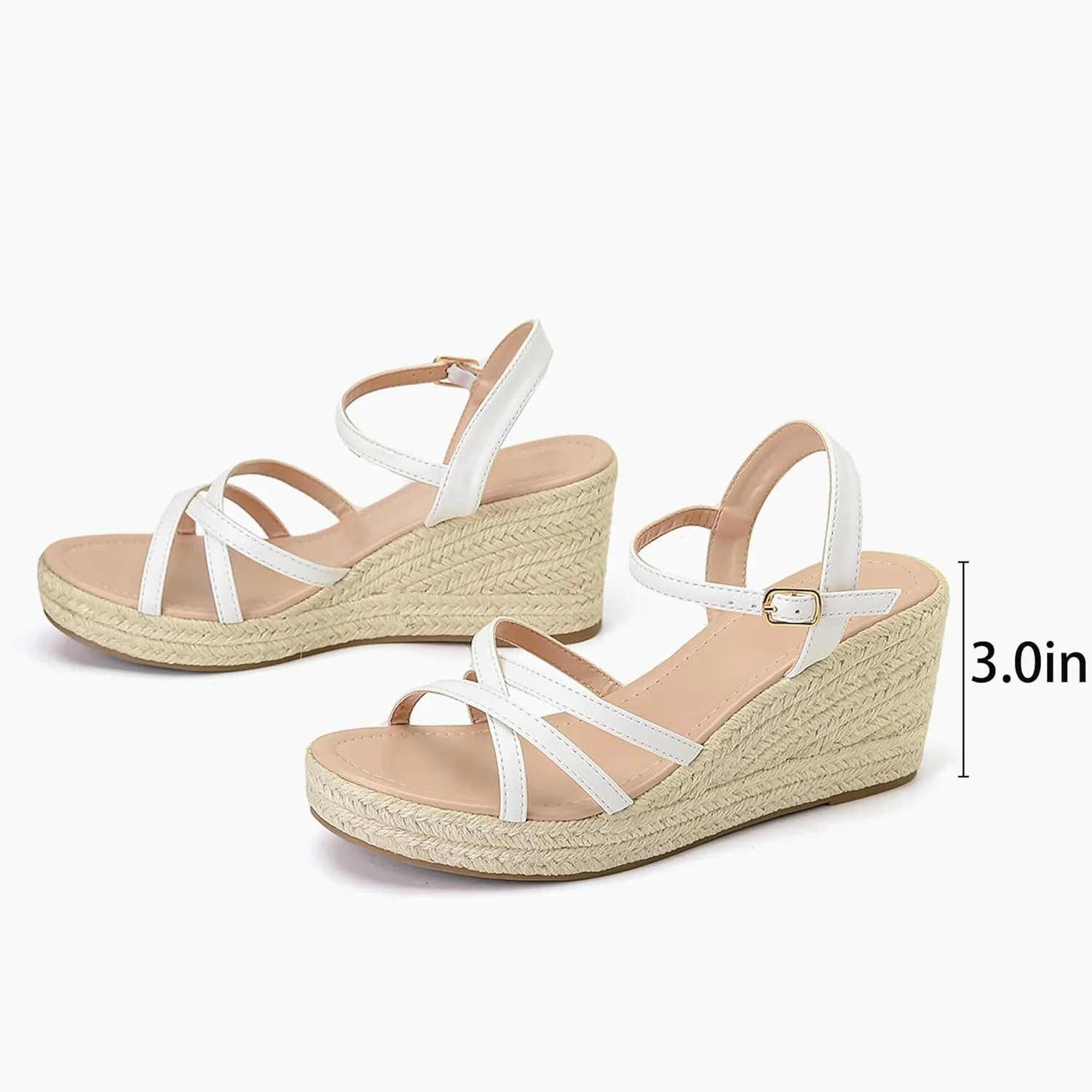 Women's Wedge Sandals Summer Espadrille Casual Strappy Braided Heels - Comfortable Versatile Open Toe Design with Ankle Strap for Dressy Outfits
