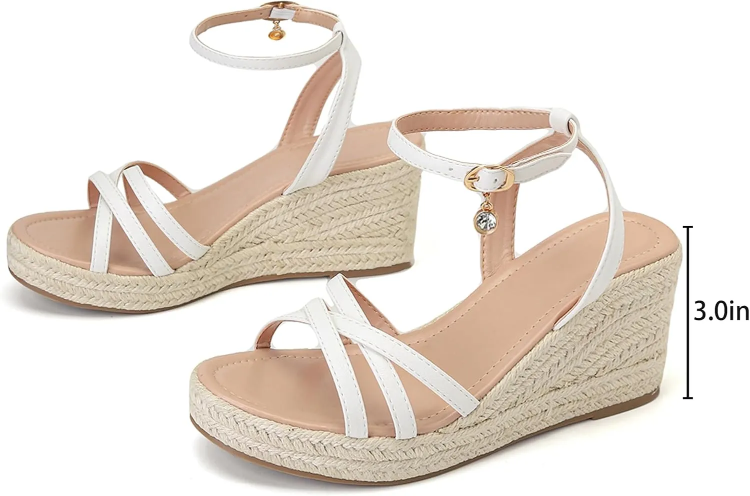 Women's Wedge Sandals Summer Espadrille Casual Strappy Braided Heels - Comfortable Versatile Open Toe Design with Ankle Strap for Dressy Outfits