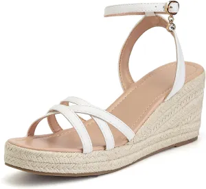 Women's Wedge Sandals Summer Espadrille Casual Strappy Braided Heels - Comfortable Versatile Open Toe Design with Ankle Strap for Dressy Outfits