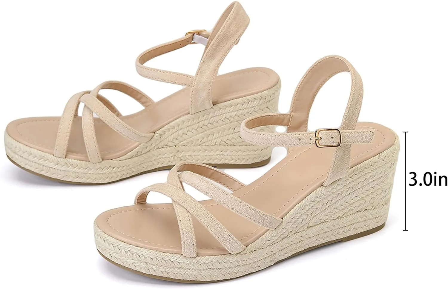 Women's Wedge Sandals Summer Espadrille Casual Strappy Braided Heels - Comfortable Versatile Open Toe Design with Ankle Strap for Dressy Outfits