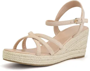 Women's Wedge Sandals Summer Espadrille Casual Strappy Braided Heels - Comfortable Versatile Open Toe Design with Ankle Strap for Dressy Outfits