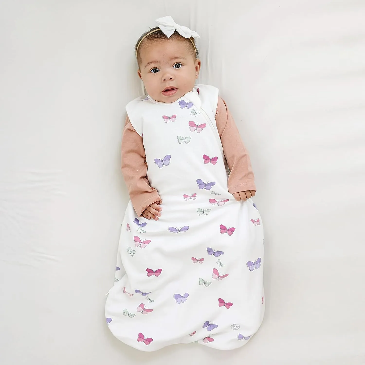 Woolino Merino Wool and Organic Cotton Sleep Bag - 4 Season Classic Sack for Baby and Toddler - Two-Way Zipper - 18-36 Months - Butterfly