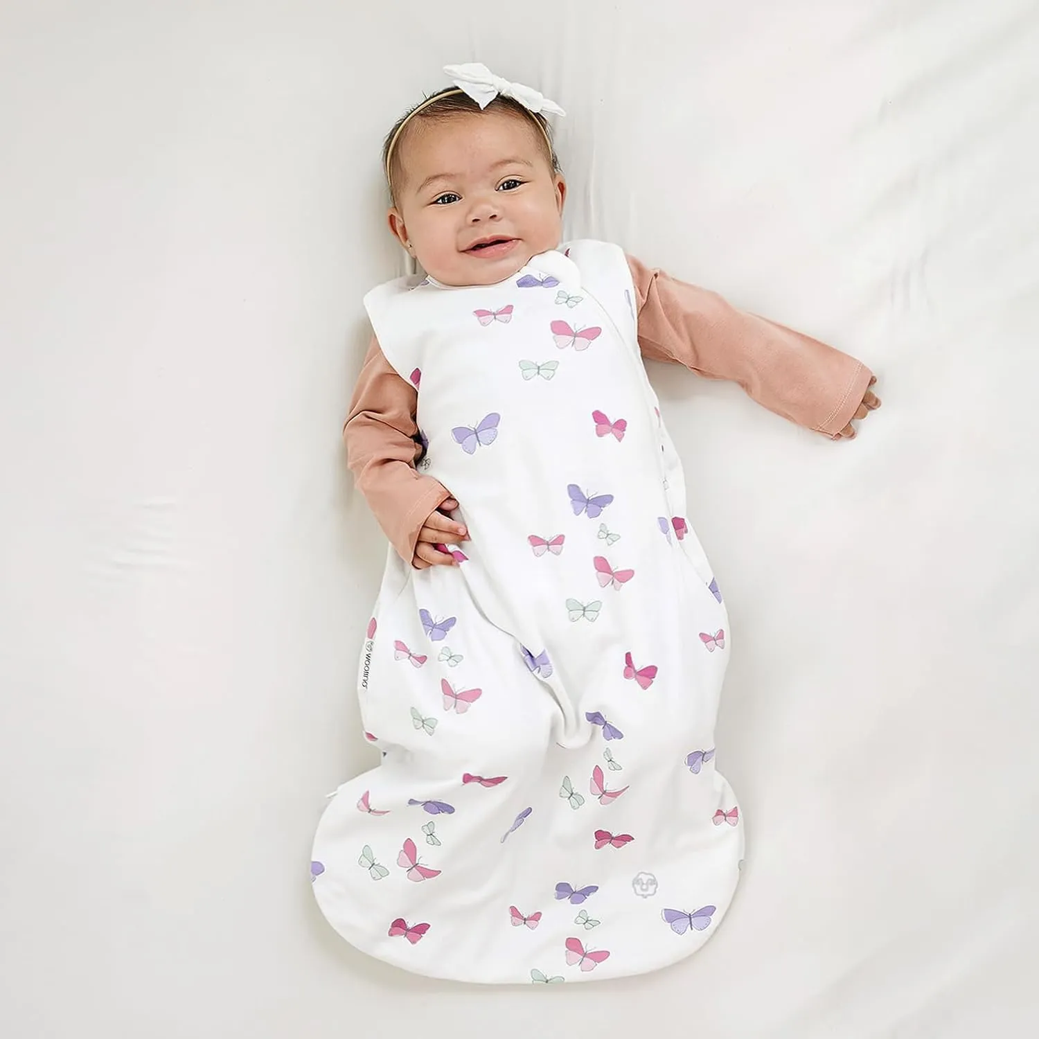 Woolino Merino Wool and Organic Cotton Sleep Bag - 4 Season Classic Sack for Baby and Toddler - Two-Way Zipper - 18-36 Months - Butterfly