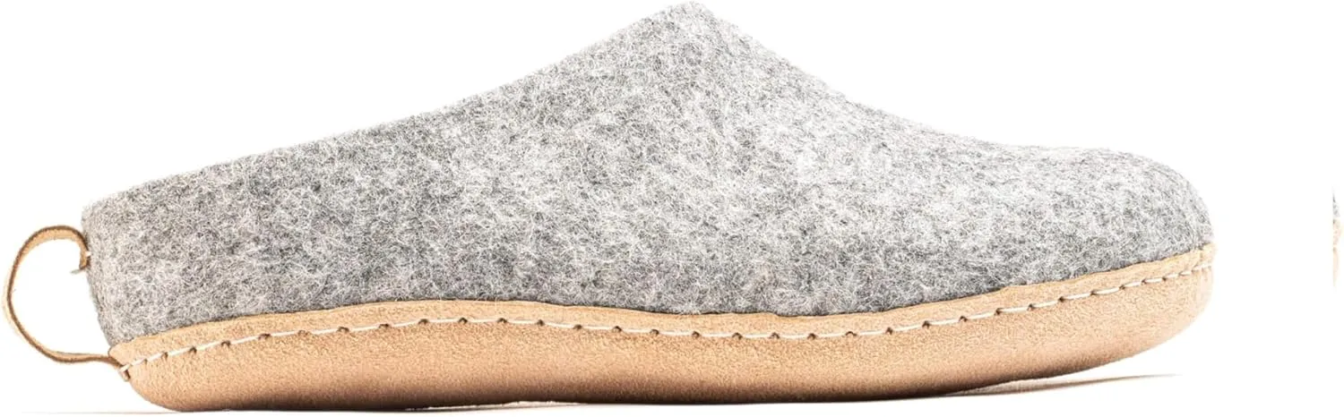 Woolly's Indoor Open Heel Slippers With Leather Sole (Natural Grey) - 38 | Premium New Zeland Wool | Handcrafted with Italian Design | Soft, Breathable & Ordor Free