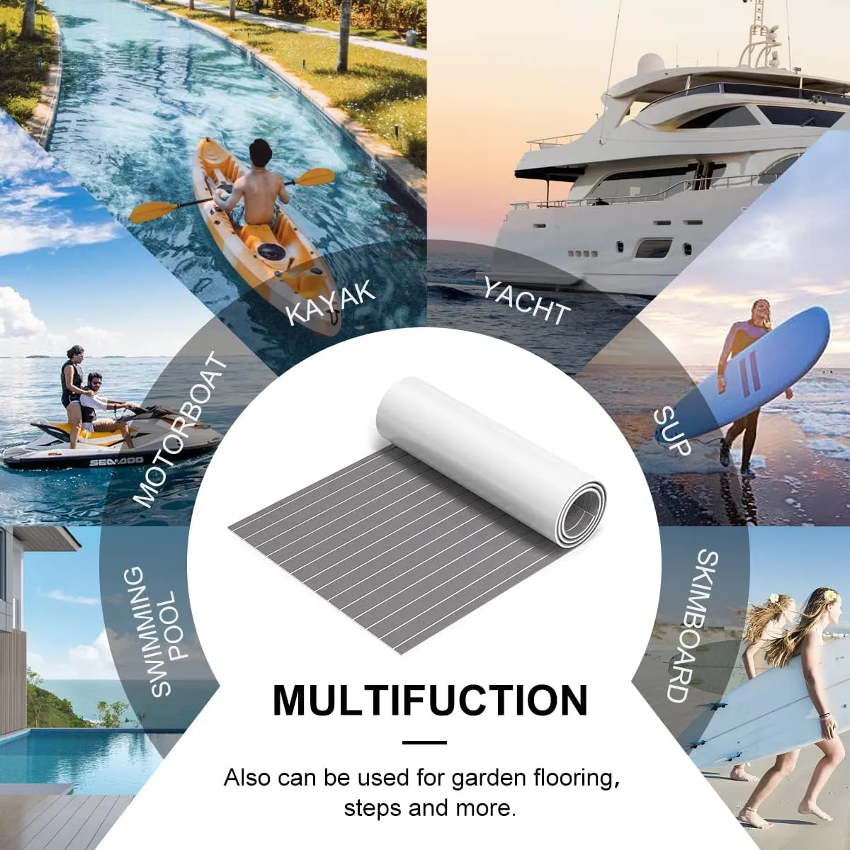 WOOWAVE EVA Foam Boat Flooring Decking Sheet Marine Mat Non-Slip and Self-Adhesive Flooring for Motorboat RV Yacht Kayak Swimming Pool Sea Deck Pad, 94.5x31.5 inch (Teak Diamond)