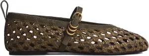Woven Mesh Ballet Flats for Women Comfortable Raffia Metal Buckle Strap Ballet Flats Casual Closed Toe Mary Jane Flat