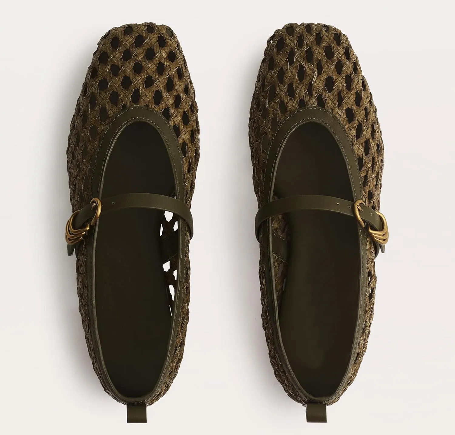 Woven Mesh Ballet Flats for Women Comfortable Raffia Metal Buckle Strap Ballet Flats Casual Closed Toe Mary Jane Flat