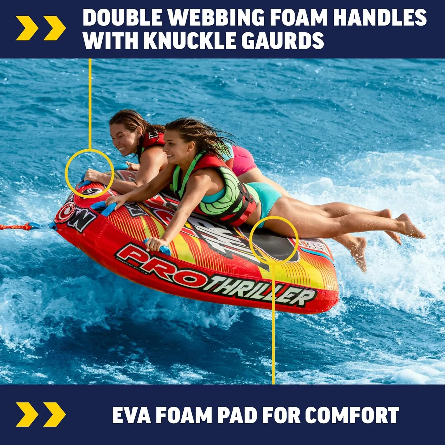 WOW Sports Thriller Towable Deck Tube for Boating Adults, Tubing Boat Inflatable for Water Sports