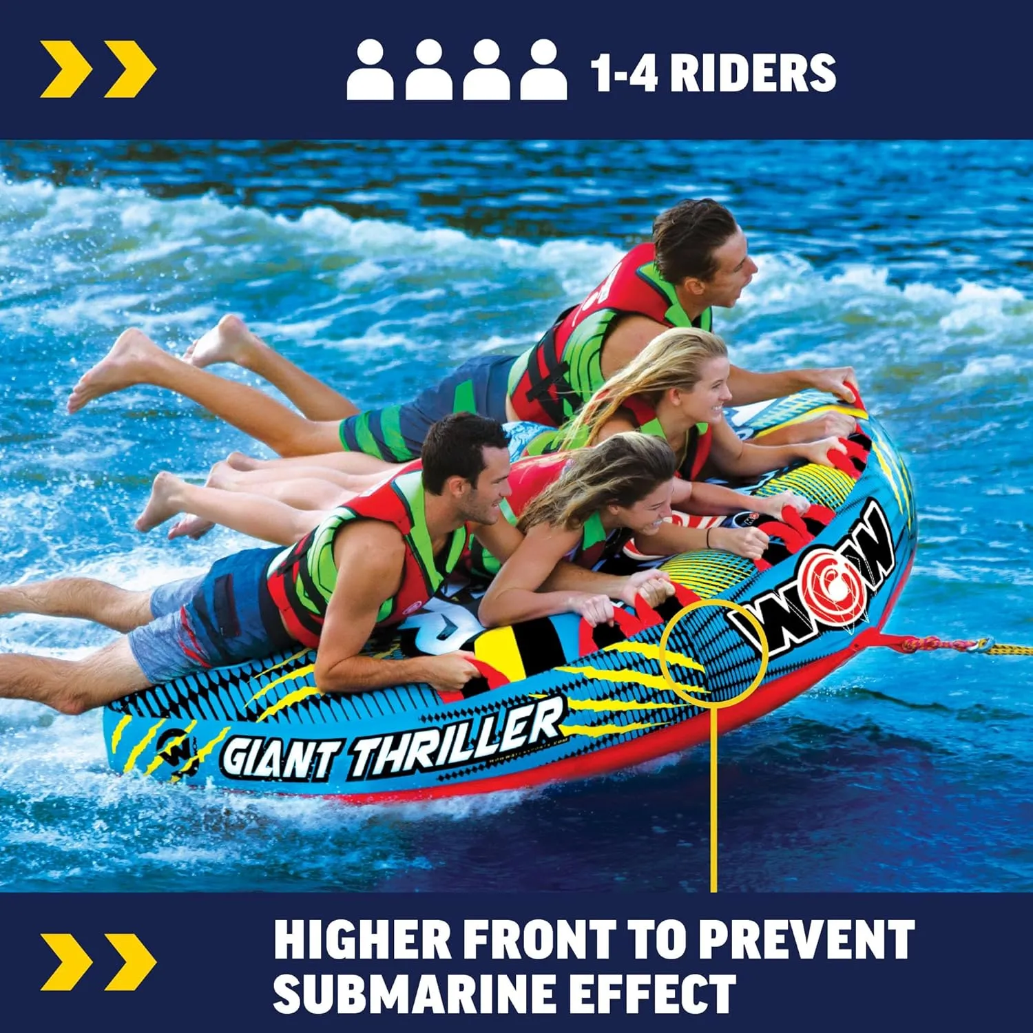 WOW Sports Thriller Towable Deck Tube for Boating Adults, Tubing Boat Inflatable for Water Sports