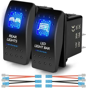 Xislet 3-Pin/Blue UTV LED Rocker Switches Compatible with Polaris RZR Ranger 570-1000 XP SXS Maverick X3 Pioneer ATV Golf Cart Rear Light Toggle Switch - with Jumper Wire