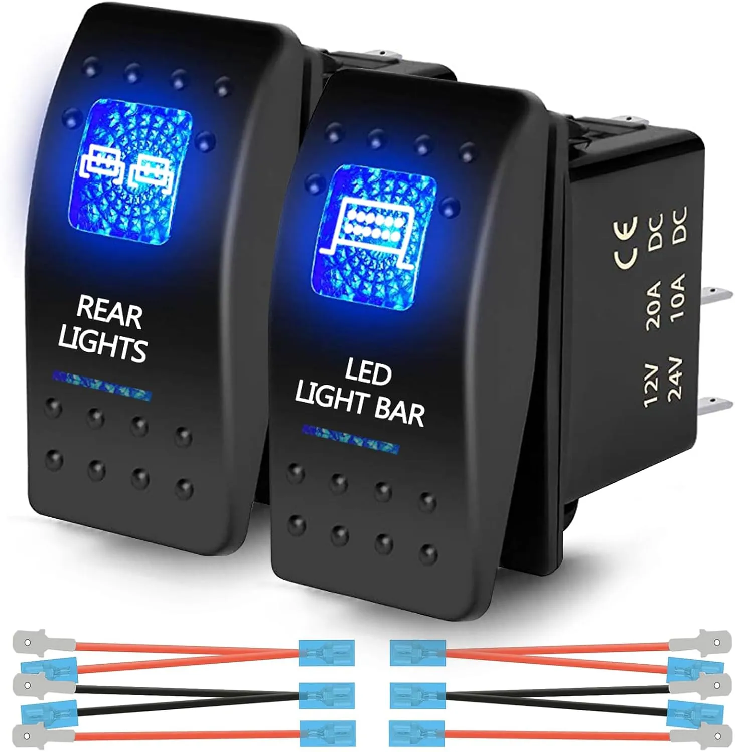 Xislet 3-Pin/Blue UTV LED Rocker Switches Compatible with Polaris RZR Ranger 570-1000 XP SXS Maverick X3 Pioneer ATV Golf Cart Rear Light Toggle Switch - with Jumper Wire