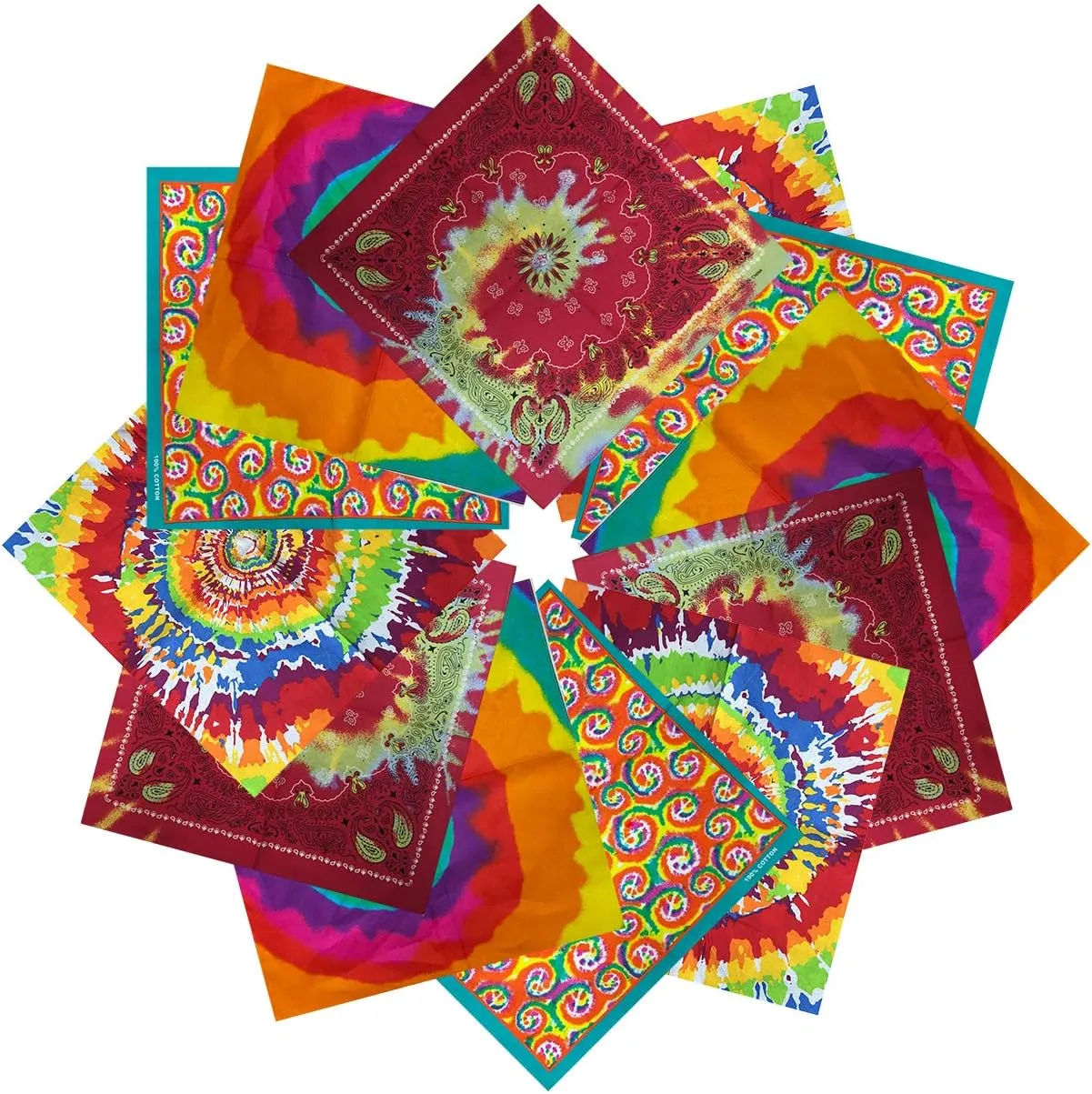 xsby 12 Piece Novelty Bandanas Paisley 100% Cotton Headwear
