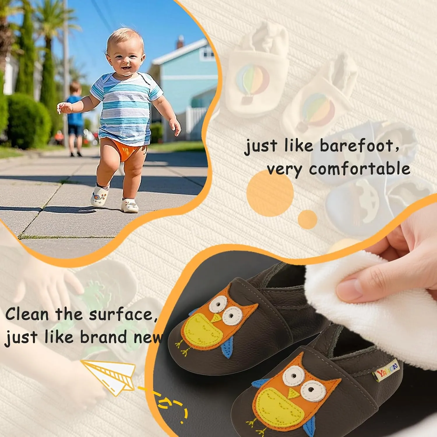 YALION Baby Soft Leather Shoes Suede Sole Infant Toddler First Walking Sports Crib Moccasins