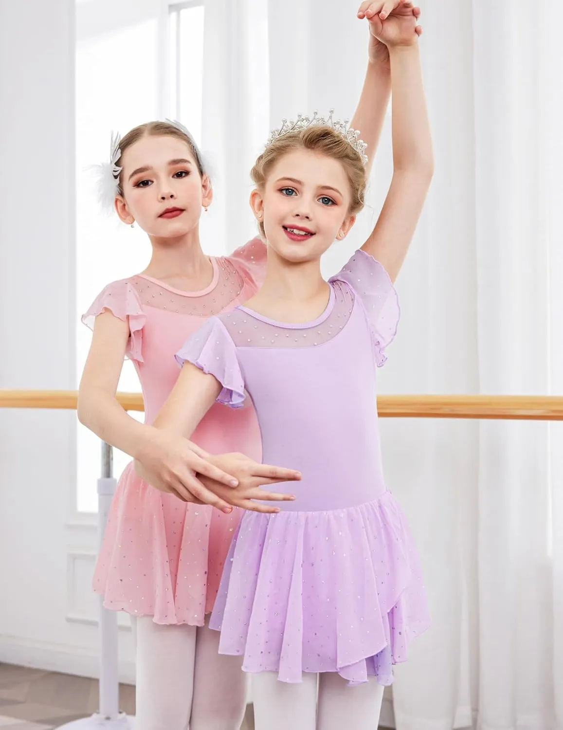Zaclotre Girls Ballet Leotards Ruffle Sleeve Sparkle Dance Leotard Toddler Ballerina Dress Outfits