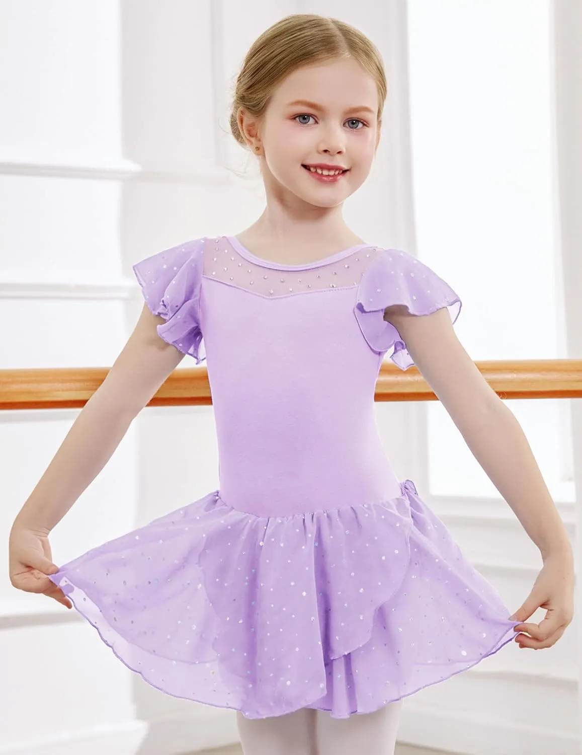 Zaclotre Girls Ballet Leotards Ruffle Sleeve Sparkle Dance Leotard Toddler Ballerina Dress Outfits