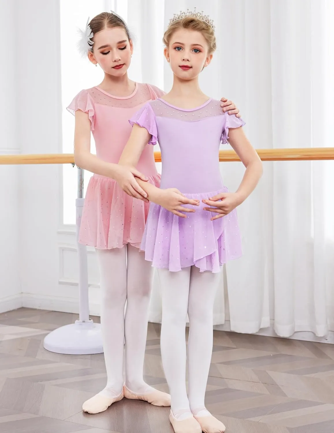 Zaclotre Girls Ballet Leotards Ruffle Sleeve Sparkle Dance Leotard Toddler Ballerina Dress Outfits