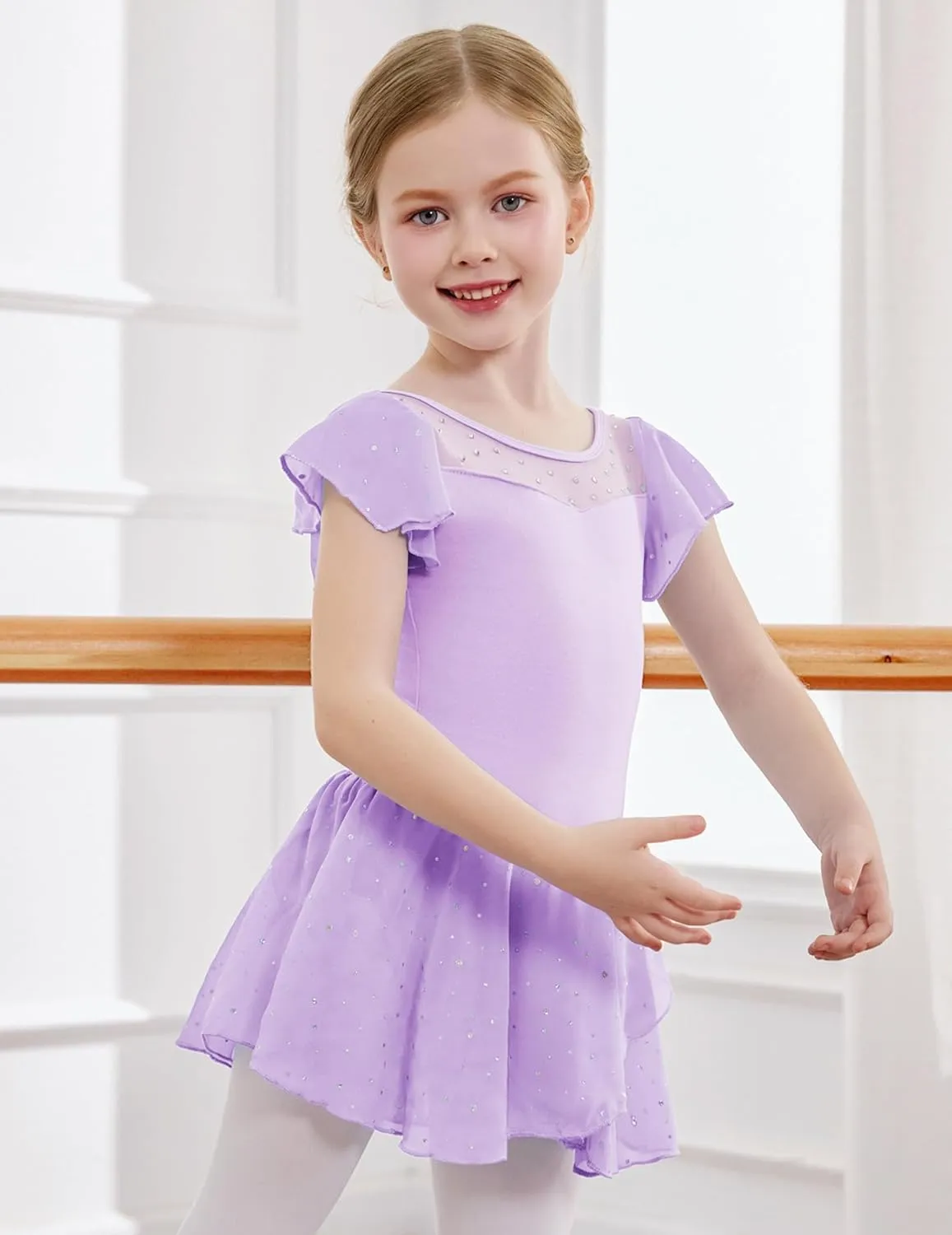 Zaclotre Girls Ballet Leotards Ruffle Sleeve Sparkle Dance Leotard Toddler Ballerina Dress Outfits