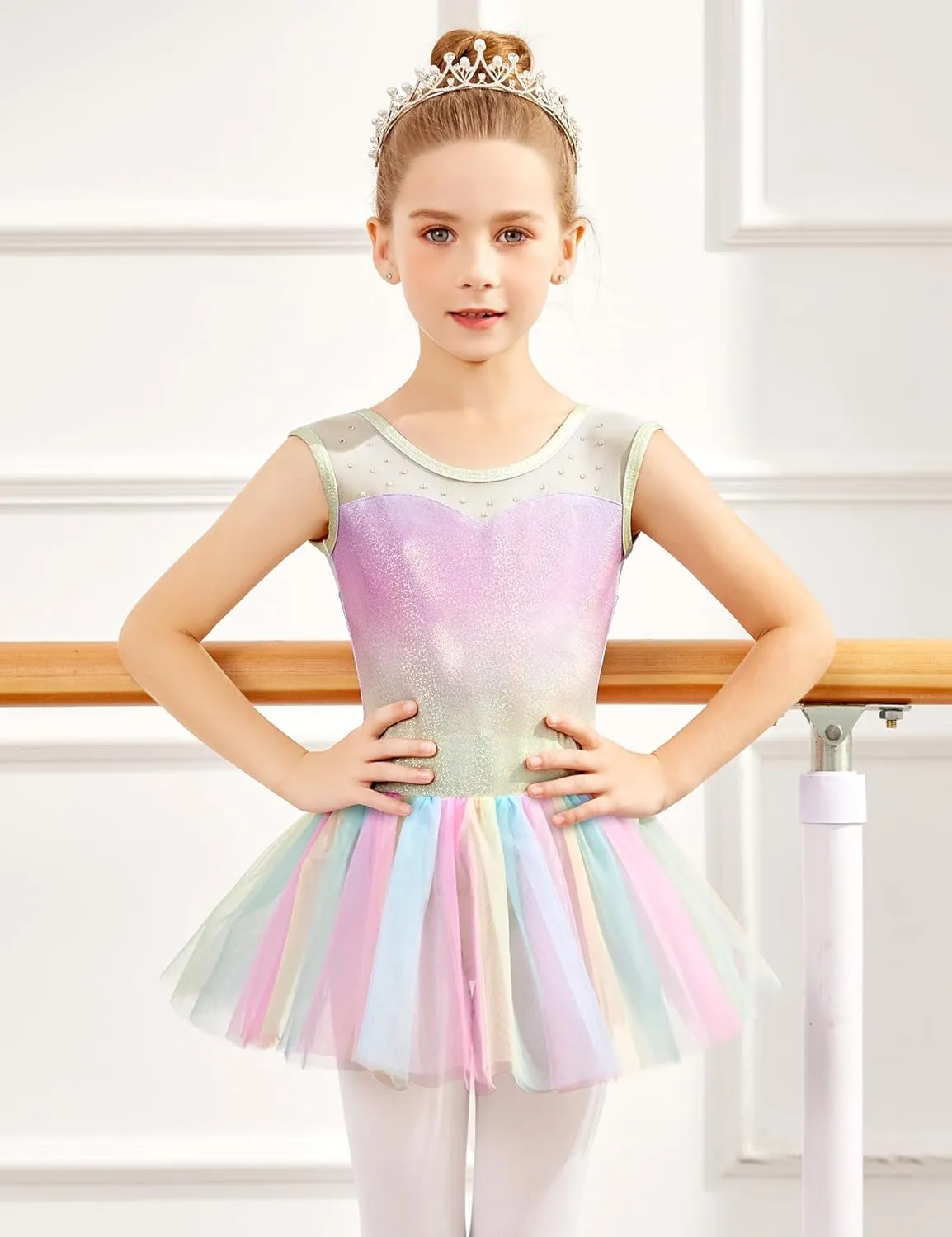 Zaclotre Girls Ballet Leotards Sparkly Sleevesless Mesh Dance Dress Tutu Ballerina Costume for Kids