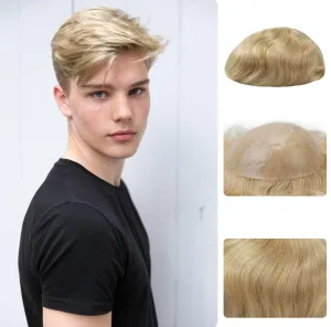 Zakya Hair System for Men Thin Skin with Gauze Durable Men's Hair System Real Human Hair Men's Hairpieces 8x10 Inches Base Replacement System for Men Light Blond 22#