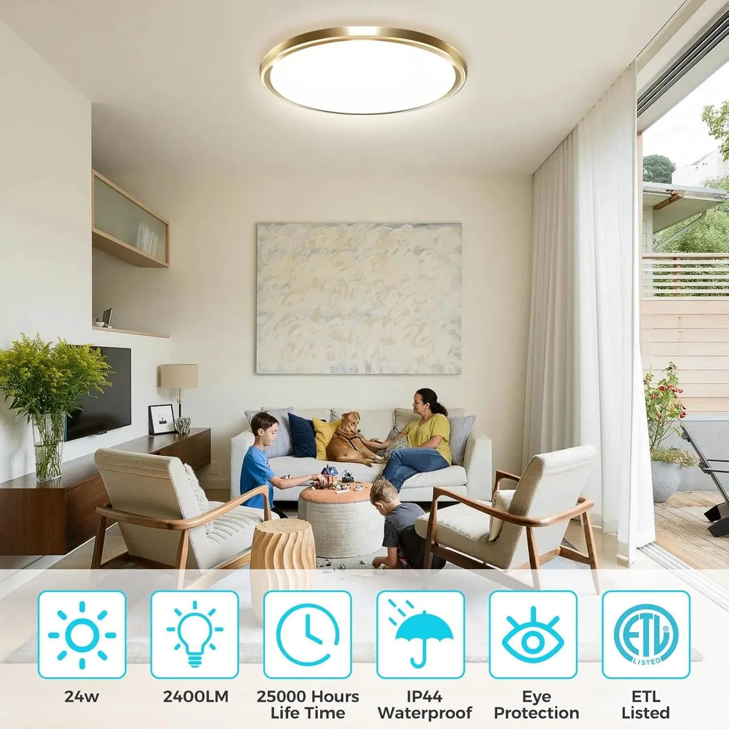 zemty LED Ceiling Light Fixture, 6.5-Inch 12W 1200lm Small Flush Mount Light, Adjustable 3000K 4000K 6500K Color Temperatures, Round Flat Recessed Lamp for Kitchen Closet Hallway Laundry, Gold
