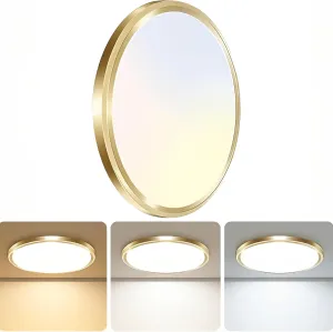 zemty LED Ceiling Light Fixture, 6.5-Inch 12W 1200lm Small Flush Mount Light, Adjustable 3000K 4000K 6500K Color Temperatures, Round Flat Recessed Lamp for Kitchen Closet Hallway Laundry, Gold