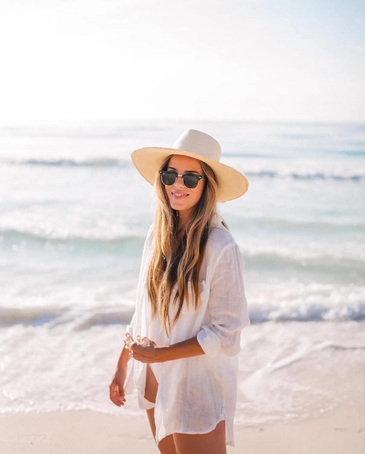 Zoye Chen Women’s Bikini Swimsuit Cover Up Button Down V Neck Shirts Long Sleeve Blouse Beachwear Bathing Suit