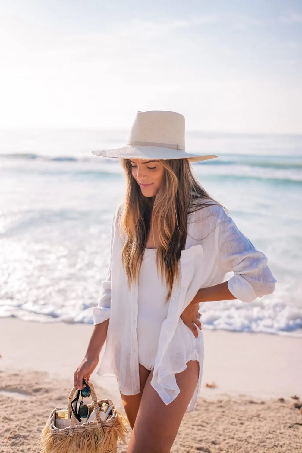 Zoye Chen Women’s Bikini Swimsuit Cover Up Button Down V Neck Shirts Long Sleeve Blouse Beachwear Bathing Suit