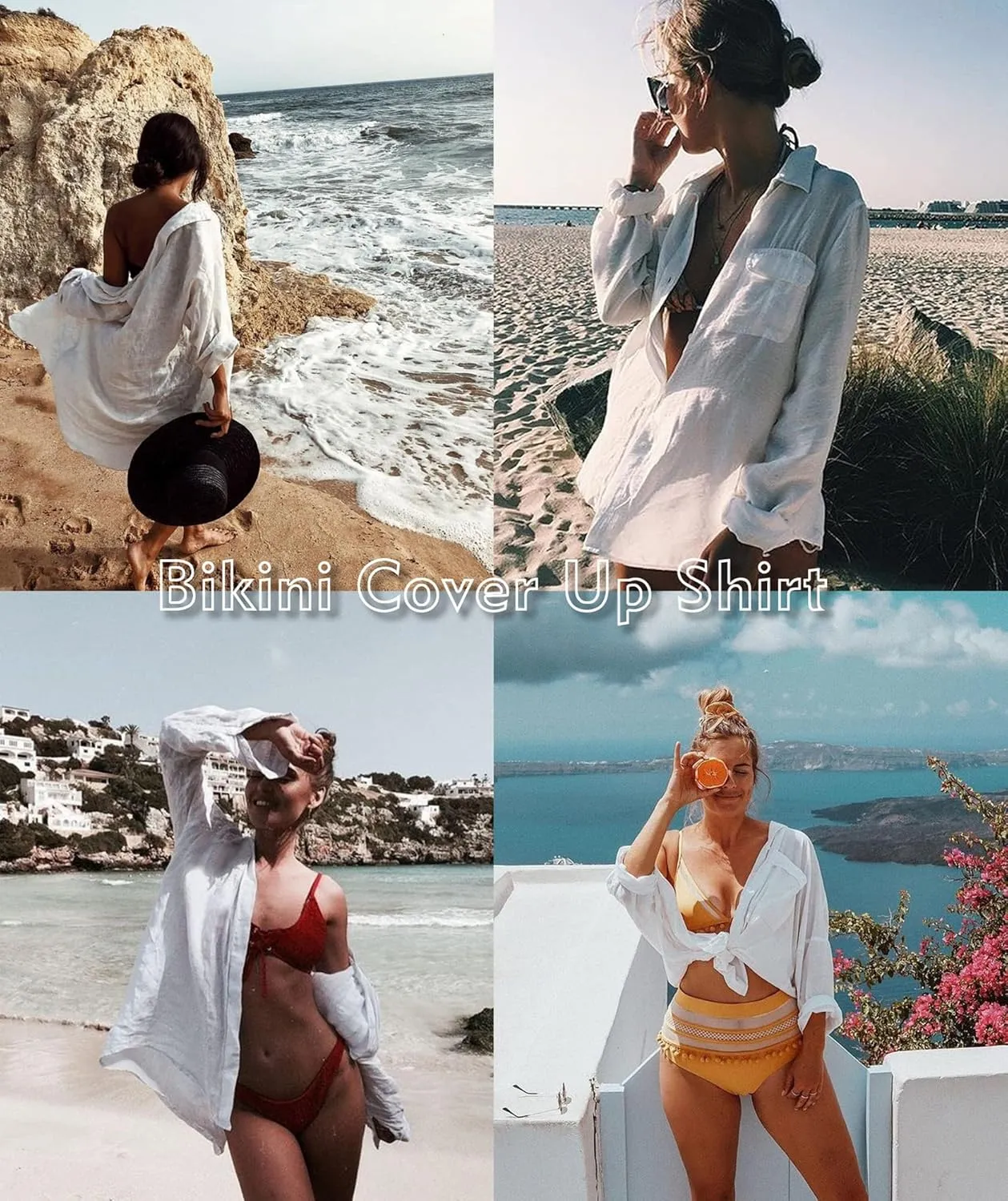 Zoye Chen Women’s Bikini Swimsuit Cover Up Button Down V Neck Shirts Long Sleeve Blouse Beachwear Bathing Suit