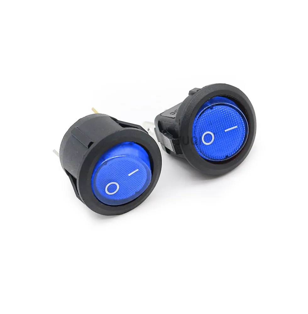 ZUC 2PCS KCD1 Rocker Switch Blue ON-Off 12V 220V 2 Position 3Pin Small Round Electrical Equipment with Light Power Switch(2PCS Mix and Match,220V)