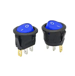 ZUC 2PCS KCD1 Rocker Switch Blue ON-Off 12V 220V 2 Position 3Pin Small Round Electrical Equipment with Light Power Switch(2PCS Mix and Match,220V)