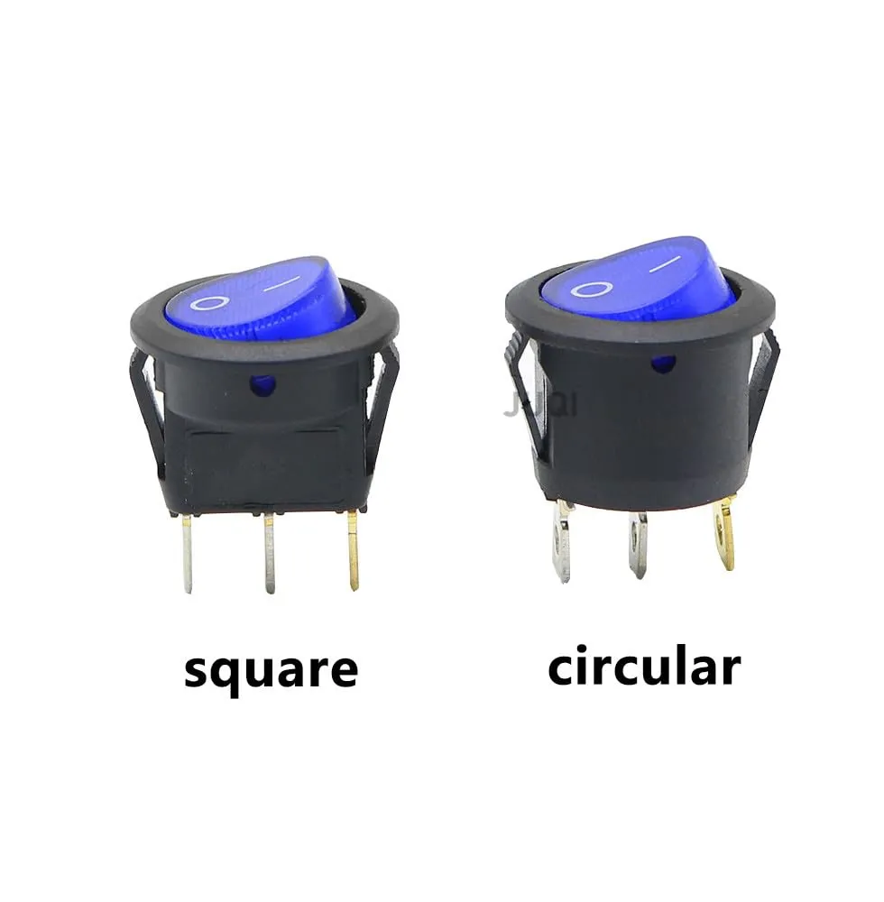 ZUC 2PCS KCD1 Rocker Switch Blue ON-Off 12V 220V 2 Position 3Pin Small Round Electrical Equipment with Light Power Switch(2PCS Mix and Match,220V)