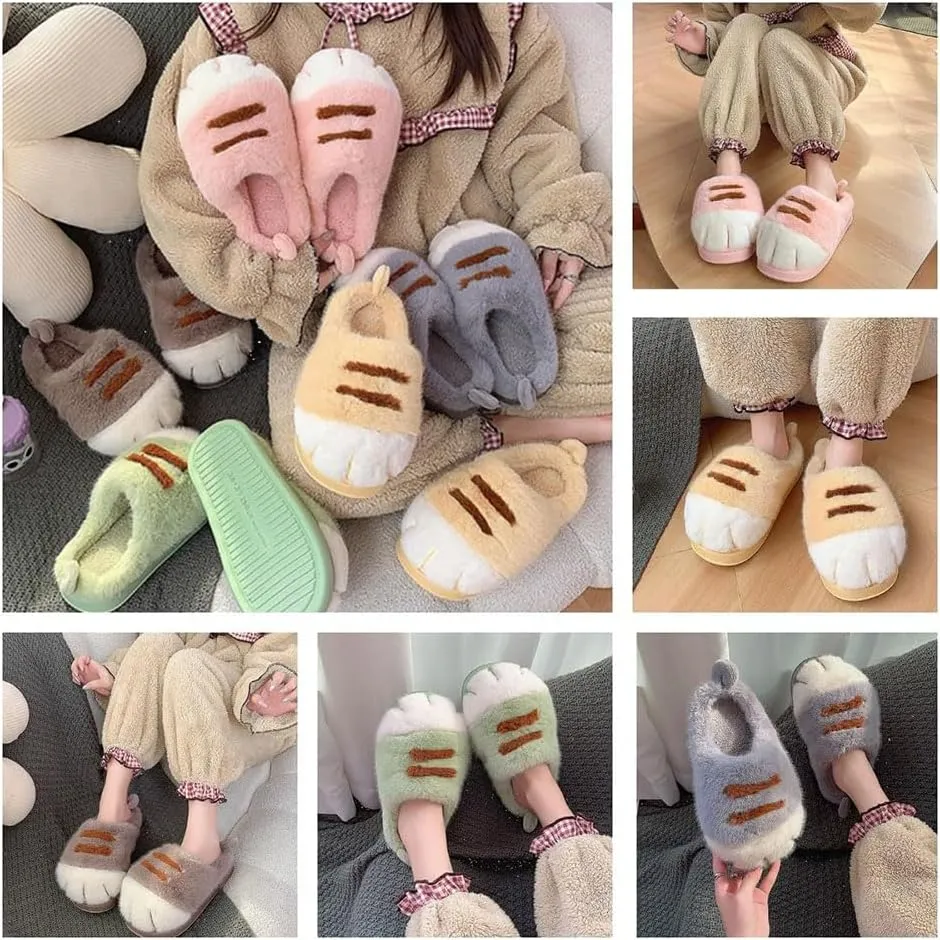 Zureto Cat Paw Slippers for women, Cat Feet Slipper, Indoor Outdoor Cute Funny 3D Cartoon Warm Fluffy Furry Winter House Shoes