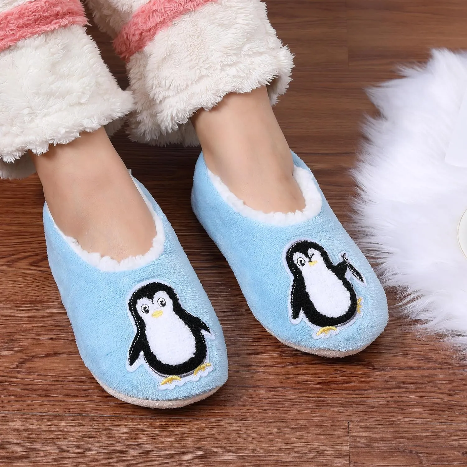 ZYZX Animal Slipper Socks for Women with Grippers Winter Warm Soft Funny Cute Slippers Non Slip Fleece Lining Indoor Fuzzy Socks Gifts Slippers