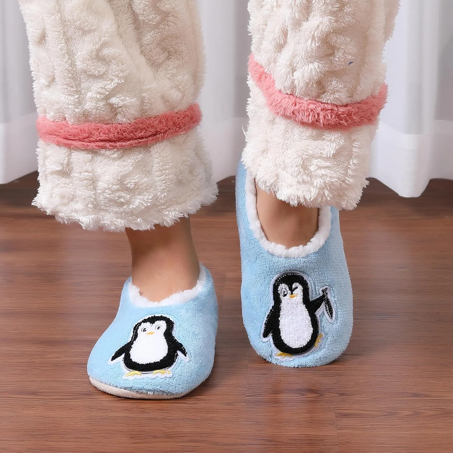 ZYZX Animal Slipper Socks for Women with Grippers Winter Warm Soft Funny Cute Slippers Non Slip Fleece Lining Indoor Fuzzy Socks Gifts Slippers